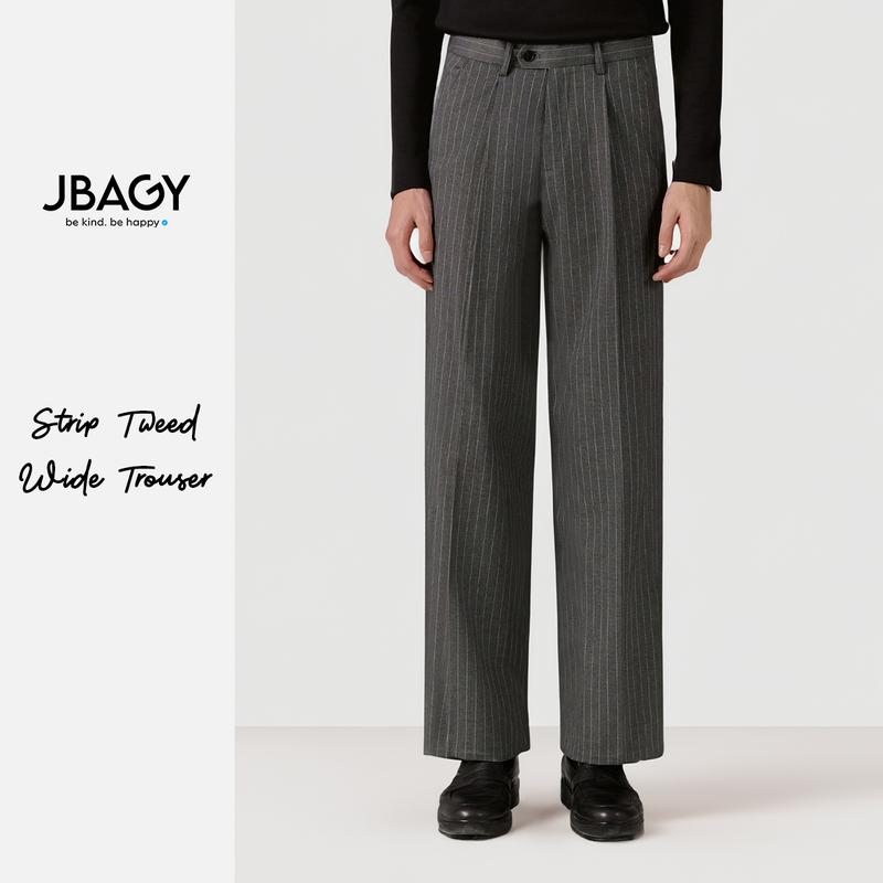 Quần tây nam kẻ sọc ống rộng xếp ly sọc chìm vải Dạ Cotton cao cấp Tweed Trouser JBAGY - JA0305 Pants Đen