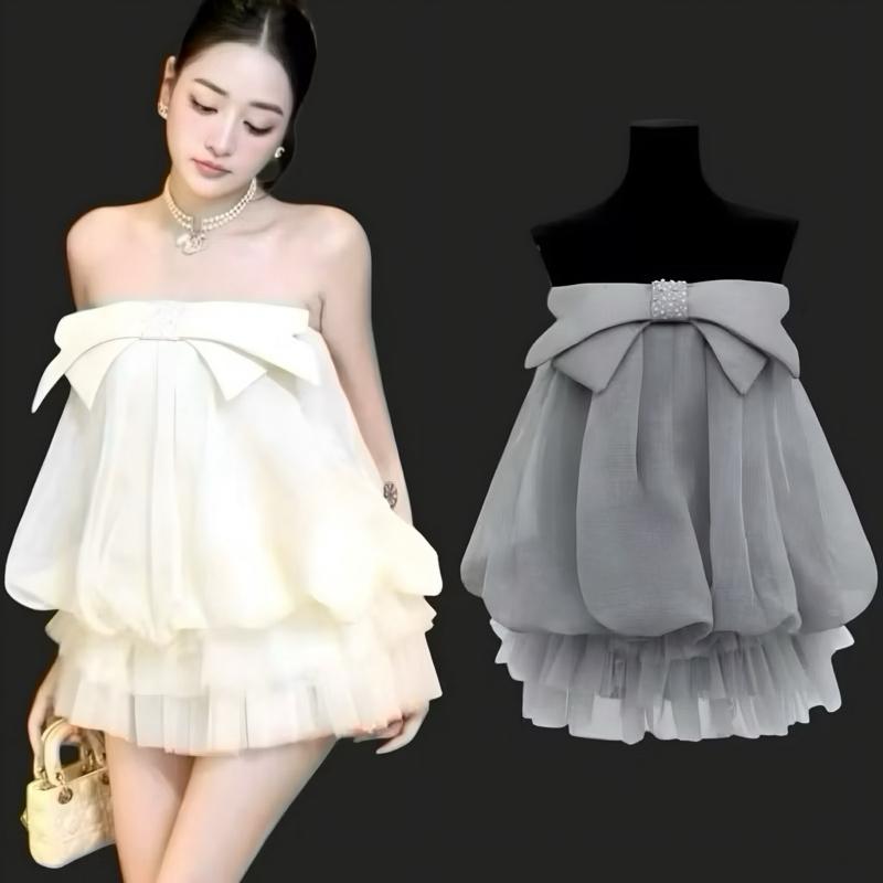 VÁY QUÂY TƠ BỒNG ĐÍNH NƠ KHÂU ĐÁ CHÂN LƯỚI TẦNG XẾP LI SANG CHẢNH