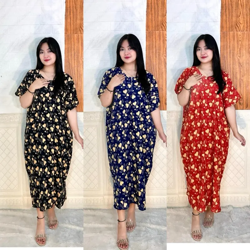 Dinar Dress motif love daster jumbo LD 130 reseting depan Wanita Busui Rayon Tidur Bumil Panjang Pendek Kancing Katun Bunga