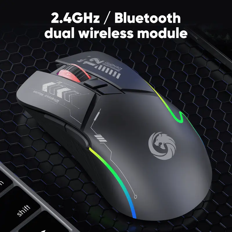 MOFii Gaming Mouse Wireless Bluetooth + 2.4G RGB Lights Rechargeable Baterai Type-C Fast Charging M12 1