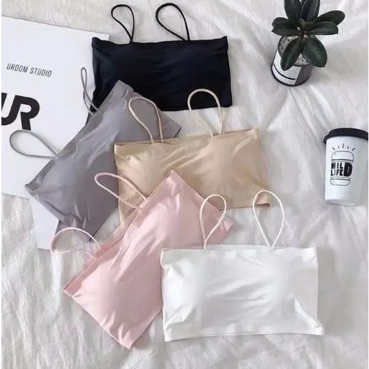 Elmoragallery BR734 Bra Bh Wanita Dewasa Model Seamless Bahan Ice Silk Fashion Korea Cantik Kemben Crop Top Tank Atasan Busa Basic Cewek Simple 7
