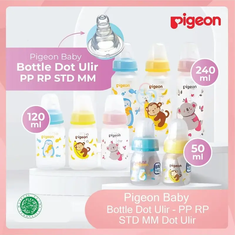 PIGEON Botol Standard Peristaltic Nipple PP RP MM 50ml 120ml 240ml | Botol Susu Bayi 0