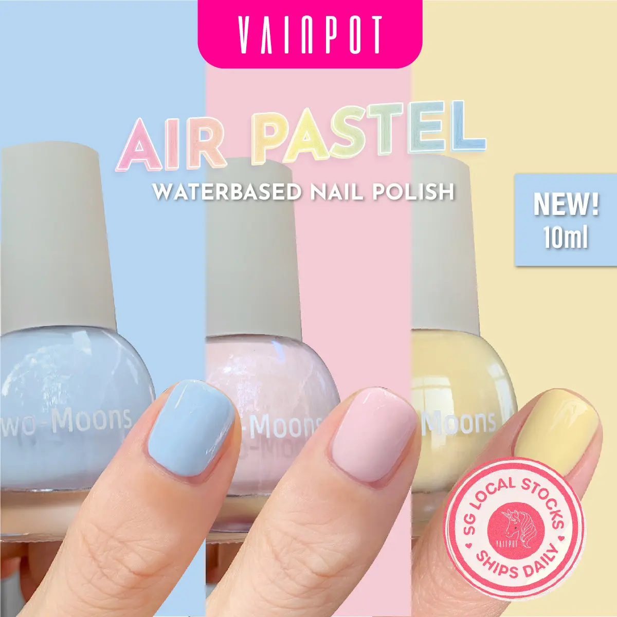 TWO MOONS Airy Pastels Water Based Peel Off Non-Toxic Nail Polish Peelable - 10ml
