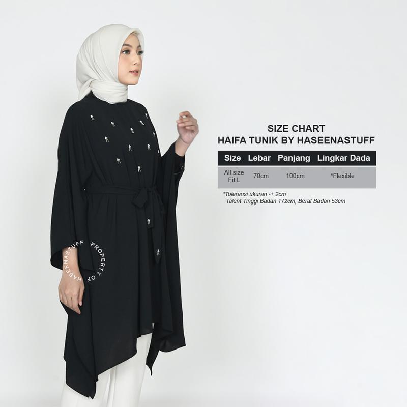 Haseena - Haifa Tunik Premium Aksen Payet // Baju Atasan Wanita Tunik Melayu Batwing Muslim Hitam 1