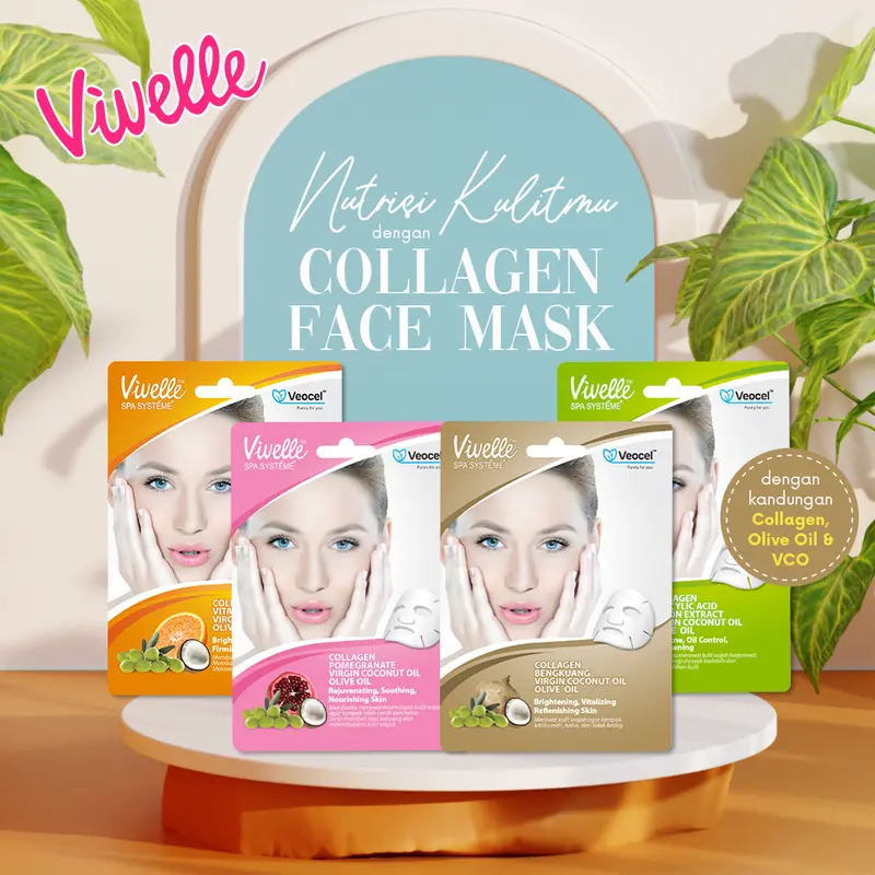 Vivelle Facial Masker Wajah Veocel Sheet Mask Peel Off Hydrate - 1 Sachet - Pomegrante - Rejuvinasikan, mengencangkan dan menutrisi kulit 2