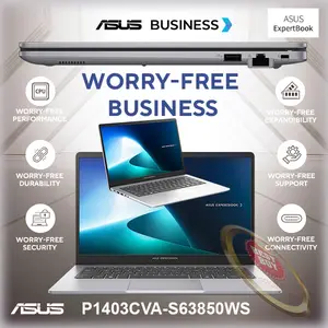 ASUS ExpertBook P1 P1403CVA-S63850WS Core i3 1315U 8GB 512GB W11 OHS Laptop Bisnis Silver dengan Intel UHD Graphics & Display FHD 14.0-inch