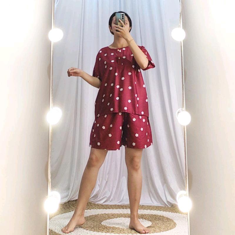 Setelan Baby Doll Celana Pendek Gogo Rayon All Size Nyaman Kancing Busui Motif 3