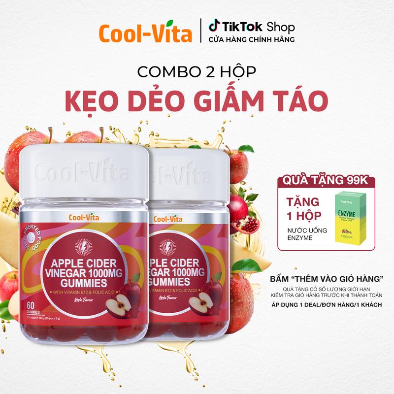   Live  Combo 2 Hộp Kẹo Dẻo Giấm Táo Hỗ Trợ Tiêu Hóa Hỗ Trợ Tăng Cường Miễn Dịch Bổ sung Vitamin B12 Apple Cider Vinegar Gummy Coolvita  60 viên x 3g  hộp 
