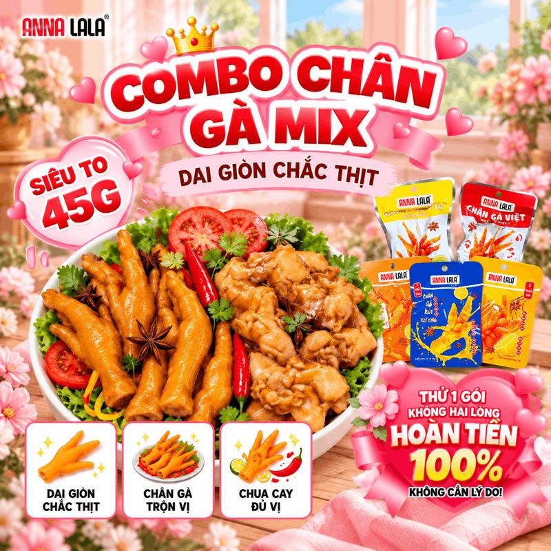 Combo 10 - 20 chiếc chân gà AnnaLaLa rút xương, có xương, vị cay, không cay,cay dịu Chua Ăn Vặt Food chân gà thơm ngon