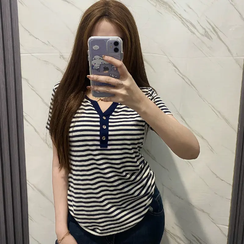 Kaos spandek Salur V-neck import melar kancing hidup 1