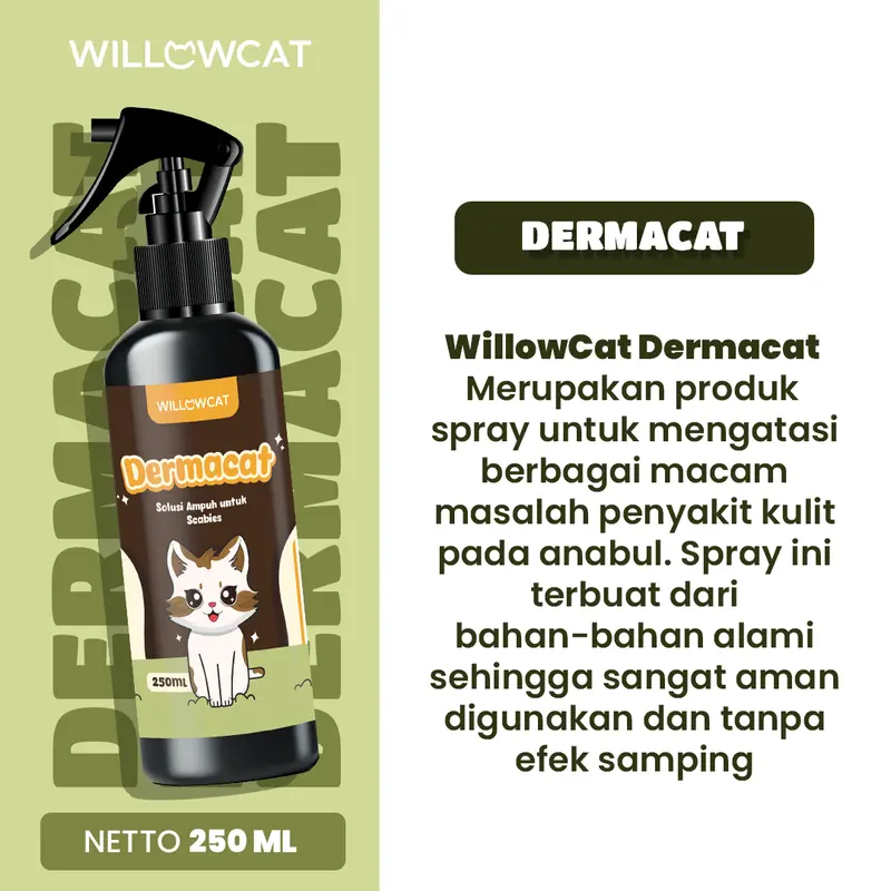 Willowcat - DermaCat Obat Anti Scabies & Jamur Kucing, Atasi Penyakit Kulit & Luka, Aman untuk Kitten 100ML/250ML 1