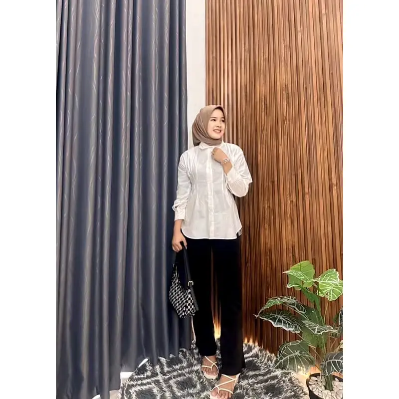￼Ss Galery Luna top long slevee - Atasan wanita katun Premium Putih Standar Panjang Oversize