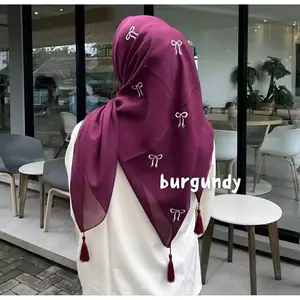 Hijab Tassel Pita Kecil Kerudung Segi Empat Coquette Jilbab Bodir Pita Katun Muslim