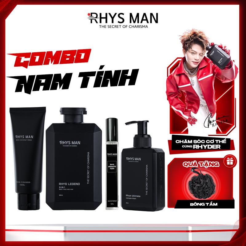 [RHYDER x RHYS MAN] Combo Nam Tính dành cho nam giới RHYS MAN - Sữa tắm gội nam 3 in 1 350ml & Gel rửa mặt nam 100ml & Dung dịch vệ sinh nam 120ml & Nước hoa nam 10ml