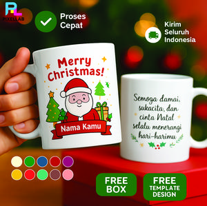 Mug Custom Natal bisa request foto/ilustrasi nama dan ucapan 1 hari jadi bebas desain cetak karakter merry christmas gift kado natal santa winter theme souvenir spesial holiday custom tanpa PO
