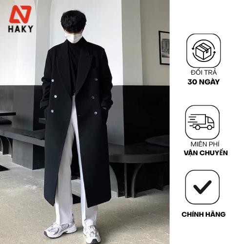 HK18- PHOM MỚI Dáng Dài Áo Mangto Dạ Dáng Dài Form Rộng Cao Cấp Haky, Áo Mangto Nam Dài 6 Cúc Chất Liệu Dạ Cao Cấp HK18, Áo Măng Tô Thiết Kế Có Đệm Vai Menswear