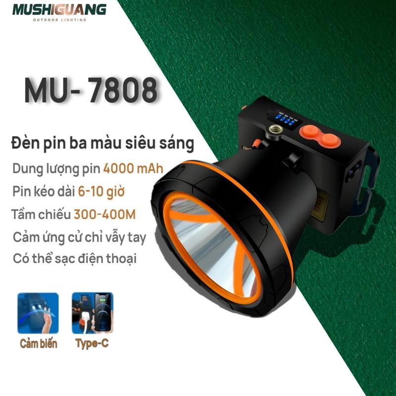  Đèn Pin Đội Đầu Siêu Sáng 4000mAh 300-400M Chống Thấm Nước Có Thể Sạc Lại Tiện Dụng MU-7808 