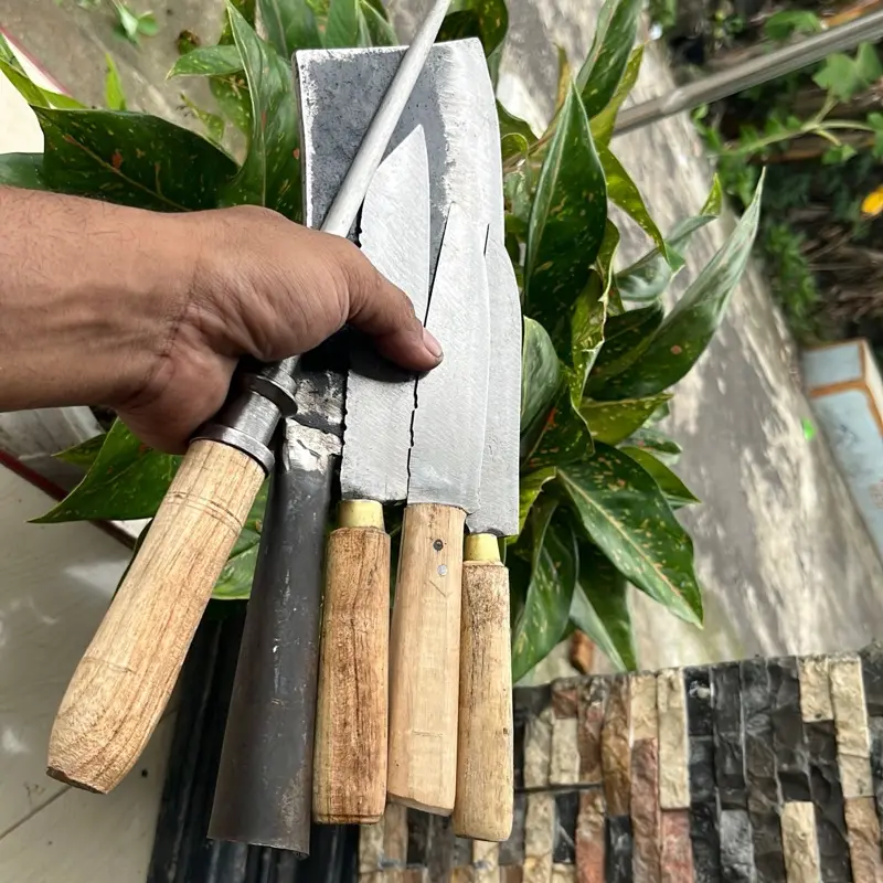 1 set pisau terdiri dari 4pcs pisau baja & stik asah Kitchenware Knife