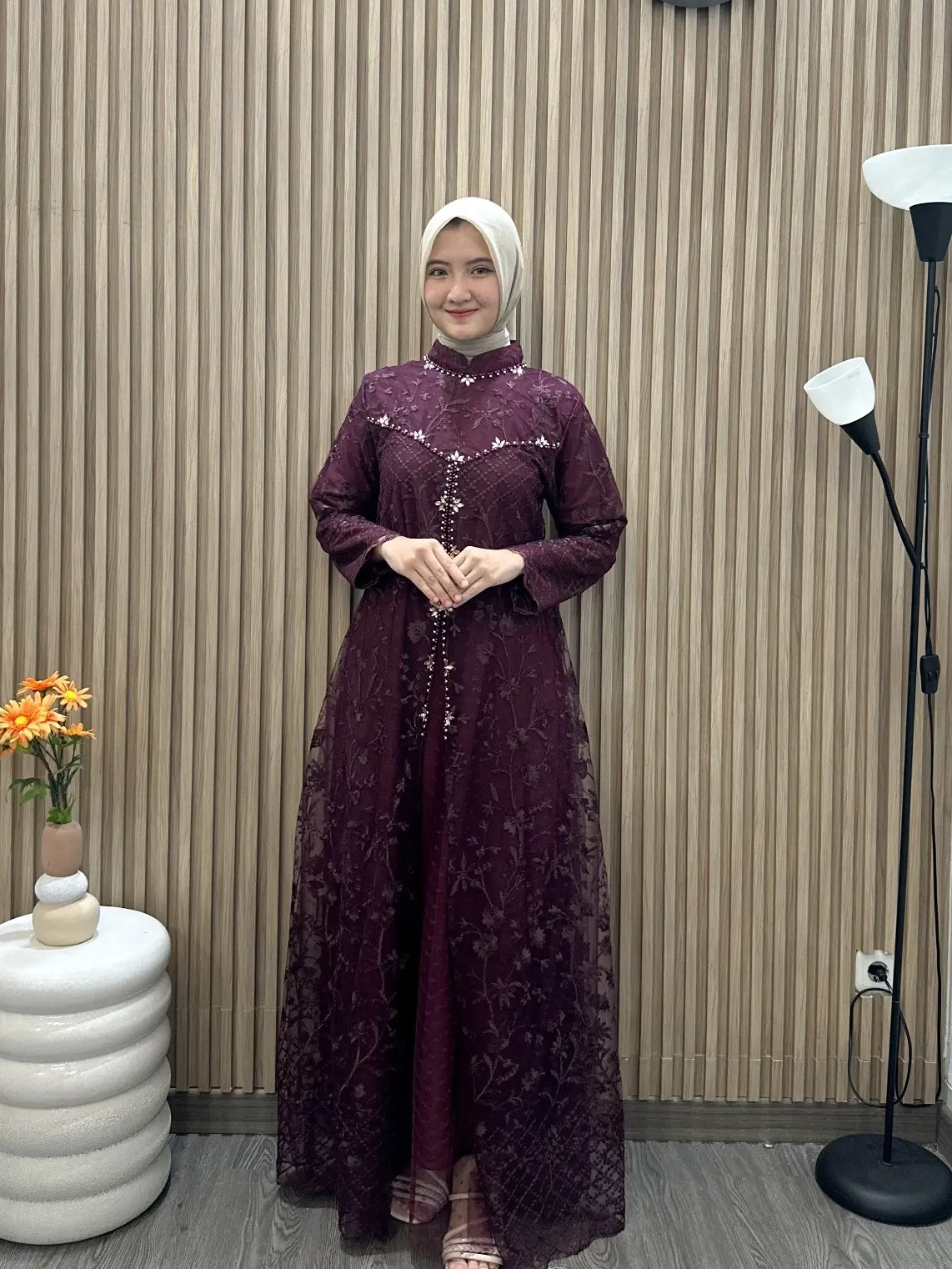 Kinan Dress III Tille Bordir / Gamis Size M - 5L 98cm - 130cm Gamis Jumbo / Gamis Terbaru / Seragaman Pesta / Gamis Semi Outer / Dress Pesta / Gamis Kondangan / Gamis Modern / Gamis Mewah Pesta