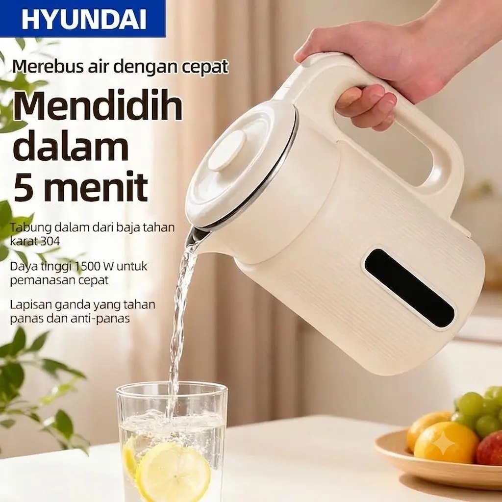 SNACKTIME - HYUNDAI teko listrik tekoeh jug 304 bahan food grade kettle pemanas air 2L teapot teko air minum