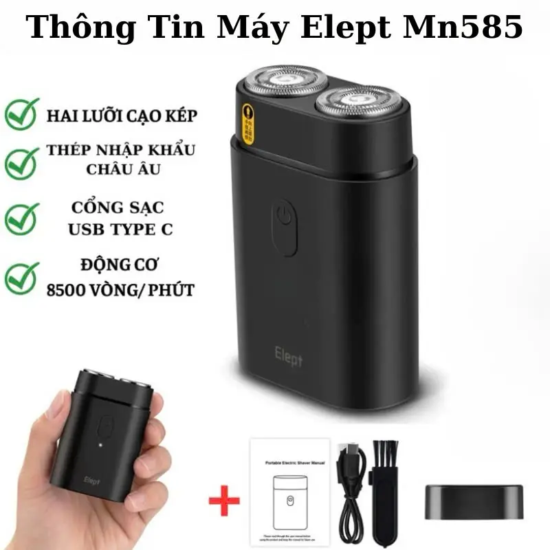 Máy Cạo Râu Elept, Máy Cạo Râu Mini Mn585, 2 Lưỡi Kép Tự Mài Sắc, Chống Nước Ipx7, Chống Xén Râu, Cạo Sạch Tận Chân Lông  5.0  67 đánh giá 549 Sold