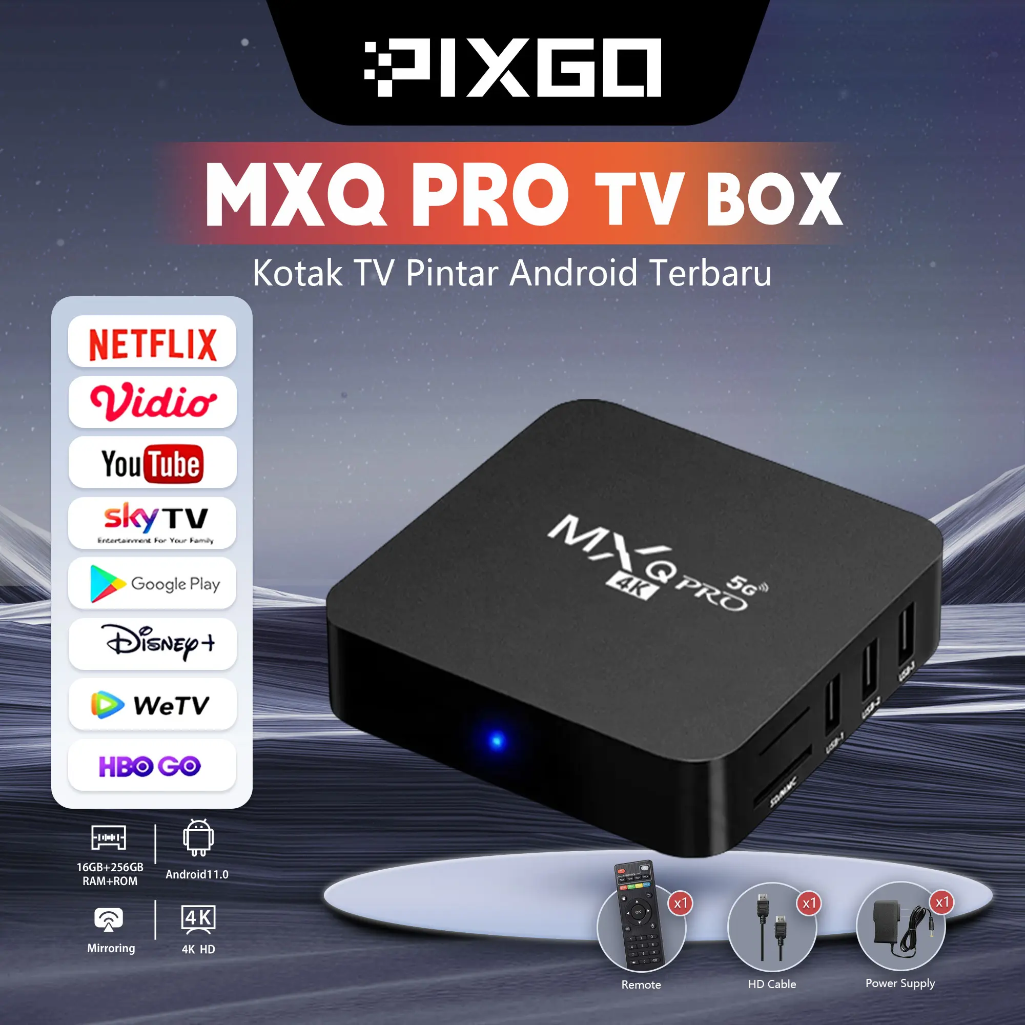 【PixGo Projector】MXQ PRO Android TV Box 4K HD  Smart Set Top Box 64GB Ram 512GB Rom 2.4GHz/5G WiFi Connection Support External Device USB Flash Drive