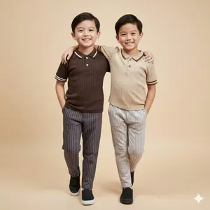 ESTISHOP X DINODAY Setelan Baju Kaos Polo Wangki Kemko Kaze Knit Korean Style Skena Celana Slimfit Salur Premium