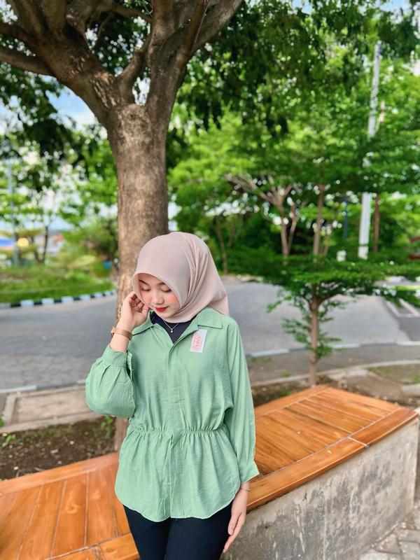 KEMEJA LINEN WANITA LENGAN PANJANG CASUAL LD 120 / BAJU ATASAN KEMEJA KERUT DEPAN OVERSIZE KOREAN STYLE / ALYA SHIRT KEKINIAN (COD) 4