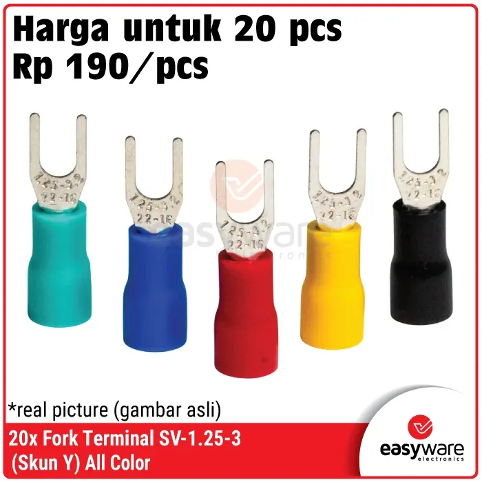 [20 PCS] Fork Terminal SV-1.25-3 Skun Y SV1.25-3 Kabel Skun Y Cable Lug Terminal Sekun