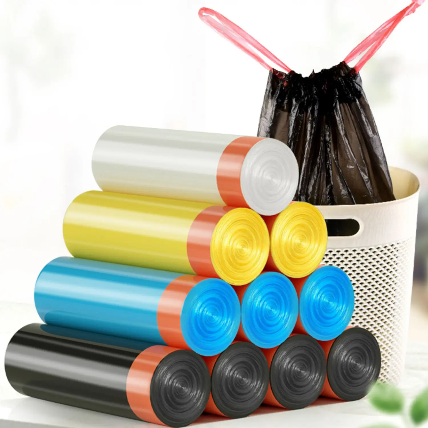 30 PCS Garbage Bag Bags With Rope Easy Pull Cleaning Trash Bags Dustbin Plastic Bag