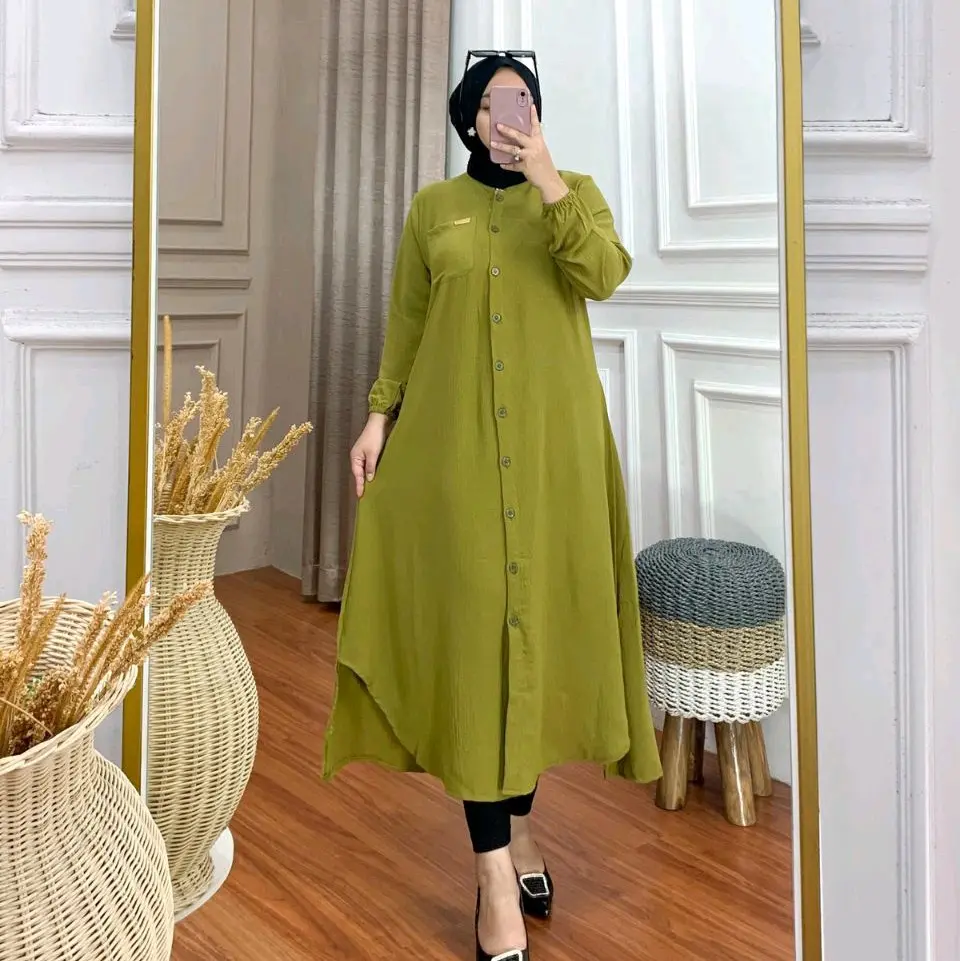 Talisa long tunik crinkle motif polos kondangan kampus airflow crinkle tunik putih hitam