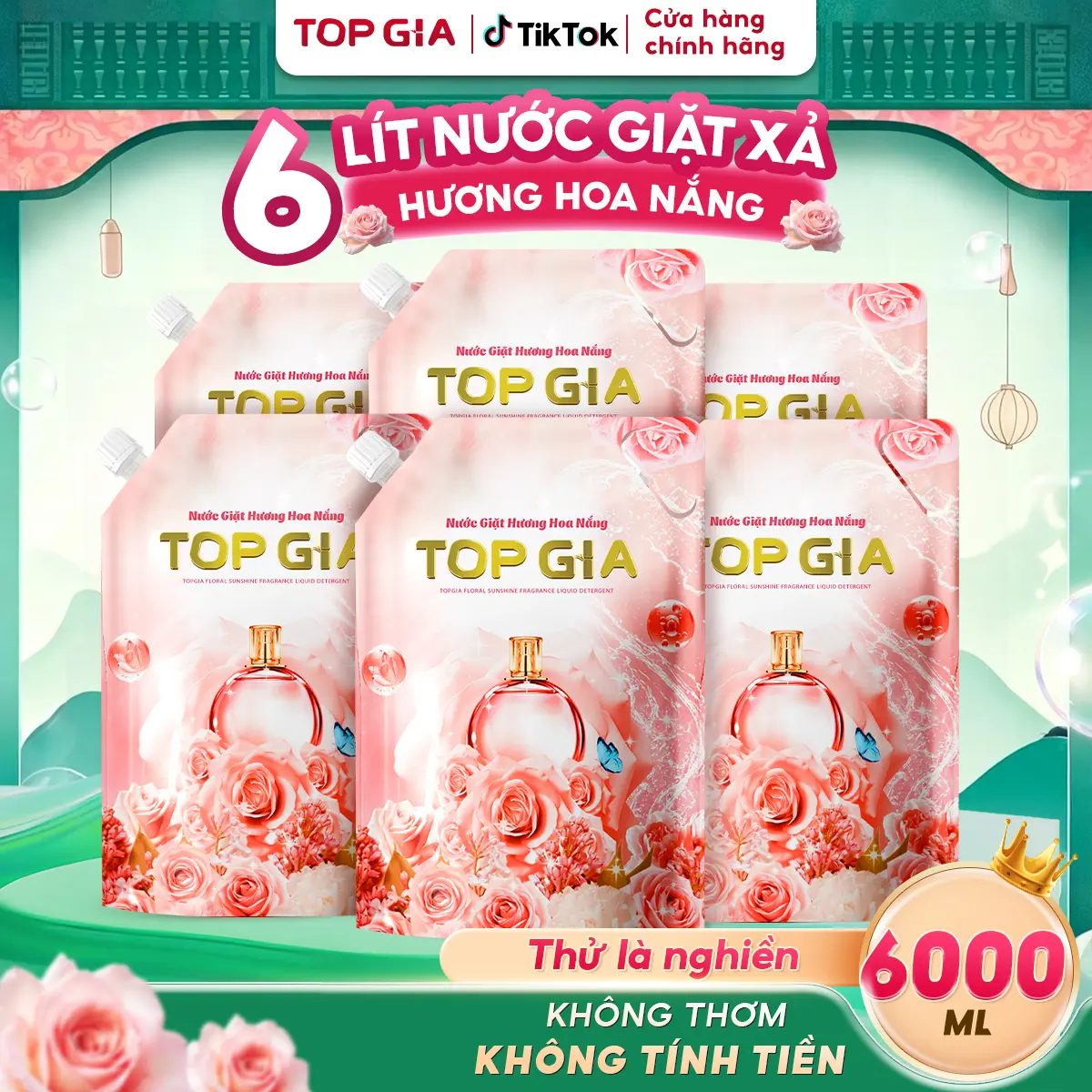 [DEAL 79K] 1 THÙNG NƯỚC GIẶT XẢ TOPGIA hương Hoa Hồng Hoa Nắng 3in1 – Thơm bền lâu 72h, sạch sâu từng sợi, an toàn cho mẹ và bé, giặt máy & giặt tay 1 Túi 1000ml NƯỚC GIẶT HỒNG TDT 0PT