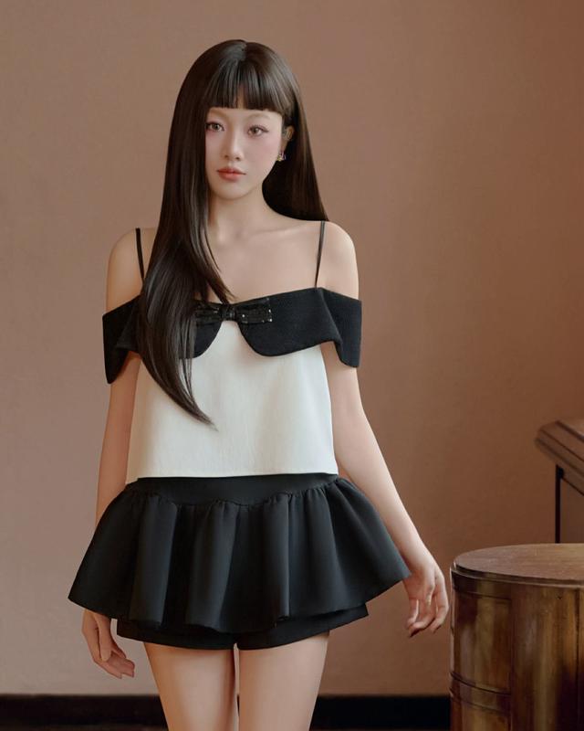 Eire set áo 2 dây trễ vai kèm chân váy 2 lớp phối kim sa thiết kế AGUJA