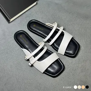 Sandal Flat Wanita Flatshoes Double Gesper Korean Style Alas Busa CSS