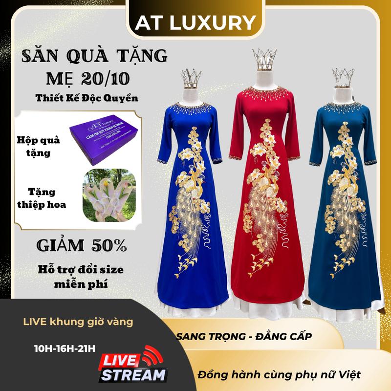 Áo dài mẹ sui thêu Phượng Hoàng liên hoa vải lụa mango đính kết sang trọng Dress Thun