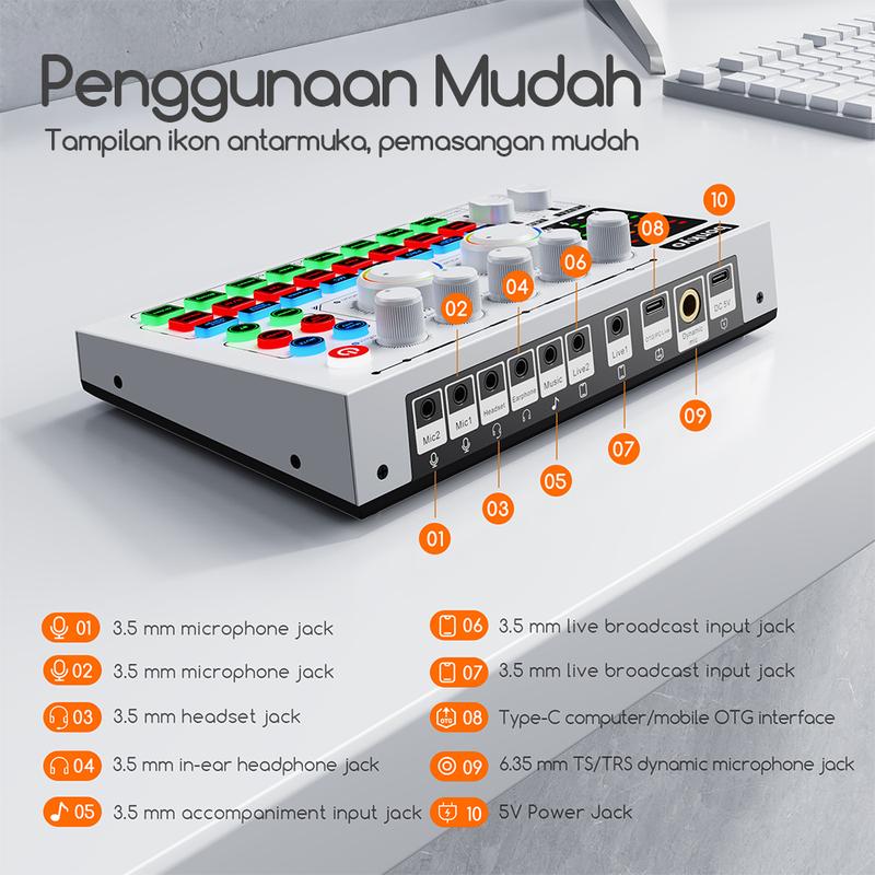 Product Introduction of Bonkyo F999MAX Sound Card Bluetooth Live SoundCard F999MAX Soundcard Audio Live Mixer untuk Live streaming Karaoke 19