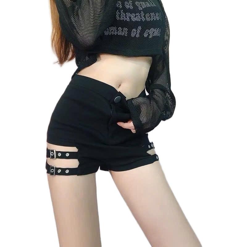 Quần dance Quần short nữ rách ngang bấm nút phá cách Quần short nữ phong cách sexy cá tính đường phố