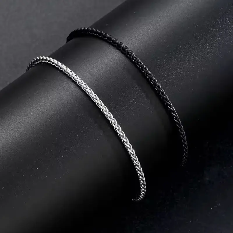 Gelang Titanium Tulang Naga Hitam Silver Kecil Anti Luntur Anti Karat Pria Wanita - Bracelets 5