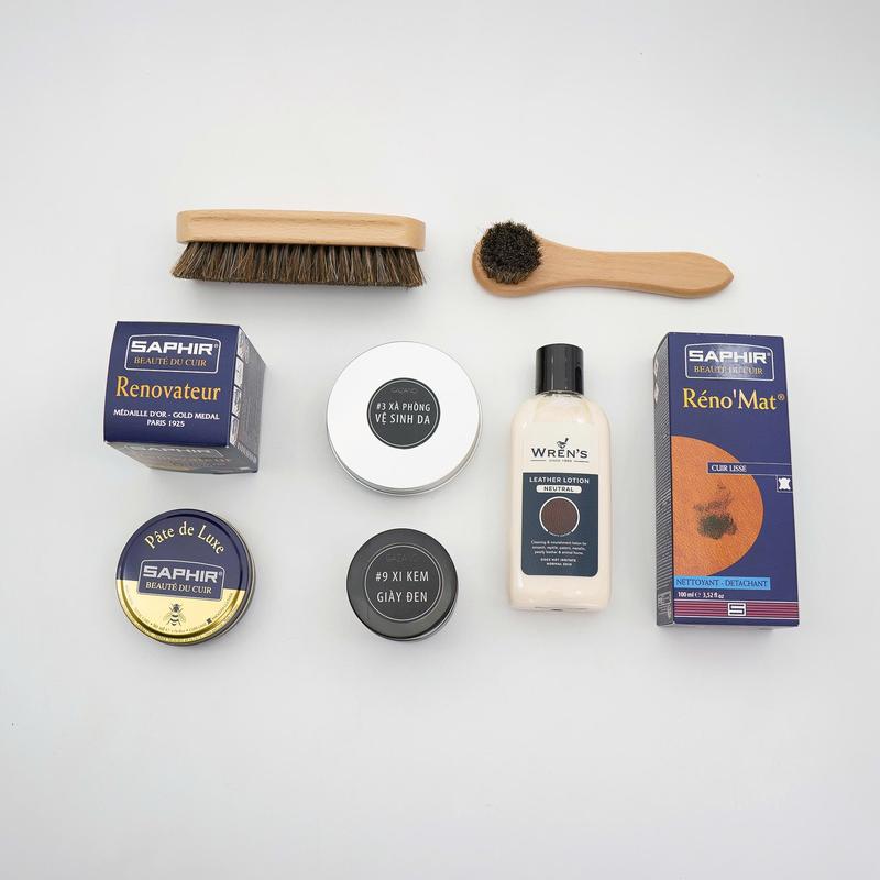#36 Bộ sản phẩm Chăm sóc toàn diện GIÀY DA ĐEN GAZANO - Bàn chải, vệ sinh, dưỡng, xi kem và xi đánh bóng