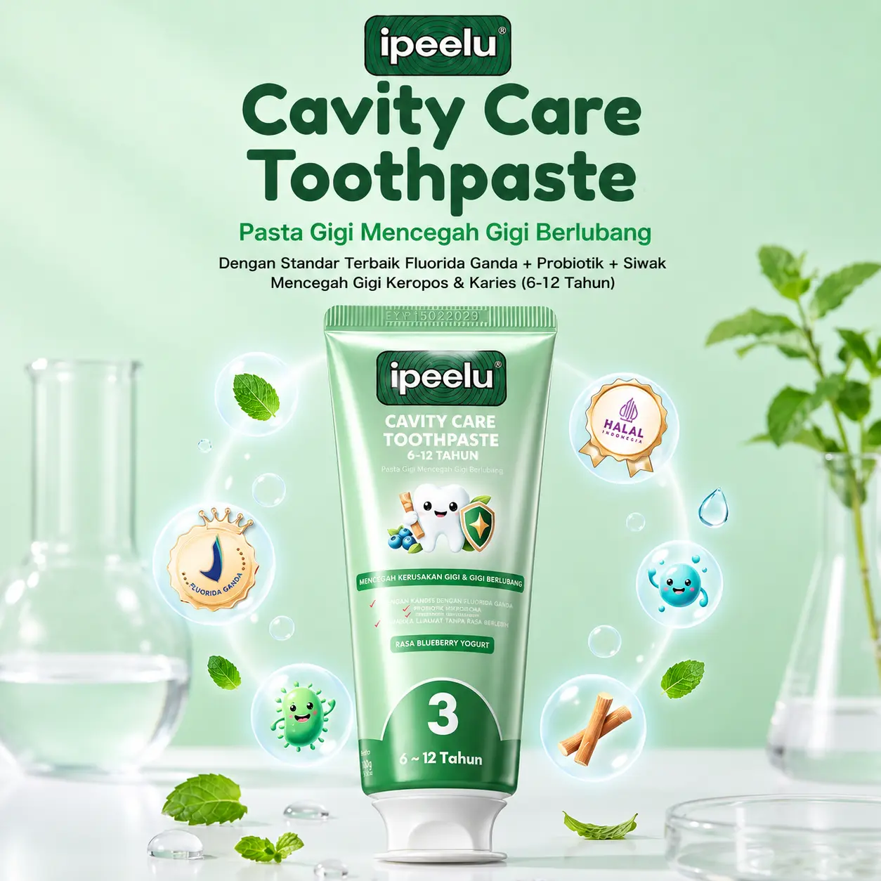 [80g Anak 6-12 Tahun] IPEELU Scientific Age Formula Toothpaste | Anti Karies | Gentle Formula | Perlindungan Gigi Permanen | Rasa Strawberry Yogurt | Pasta Gigi Anak Premium