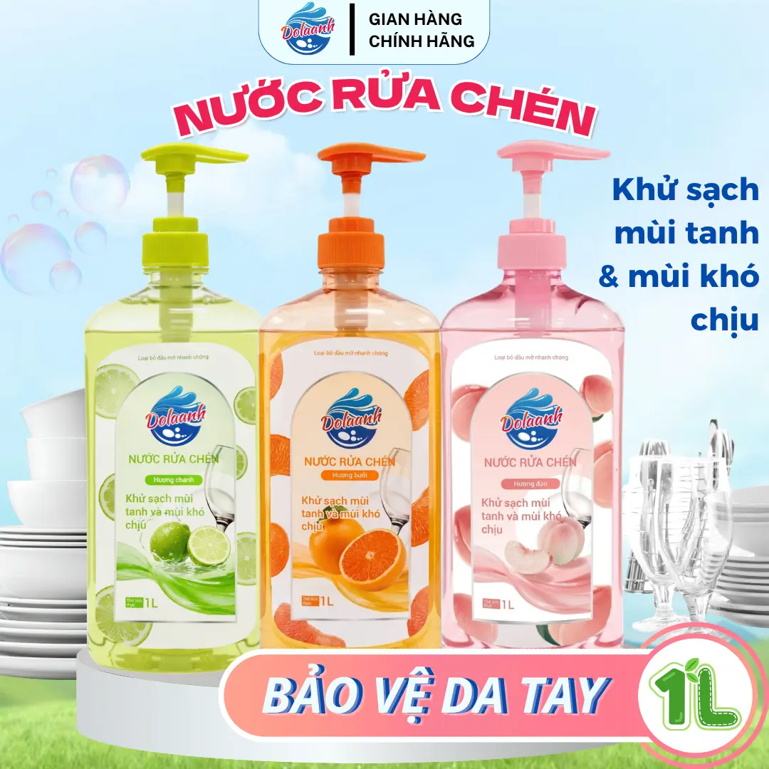 Nước Rửa Chén Bát Dolaanh Hương Trái Cây Tự Nhiên, Dịu Nhẹ Da Tay Chai 1L