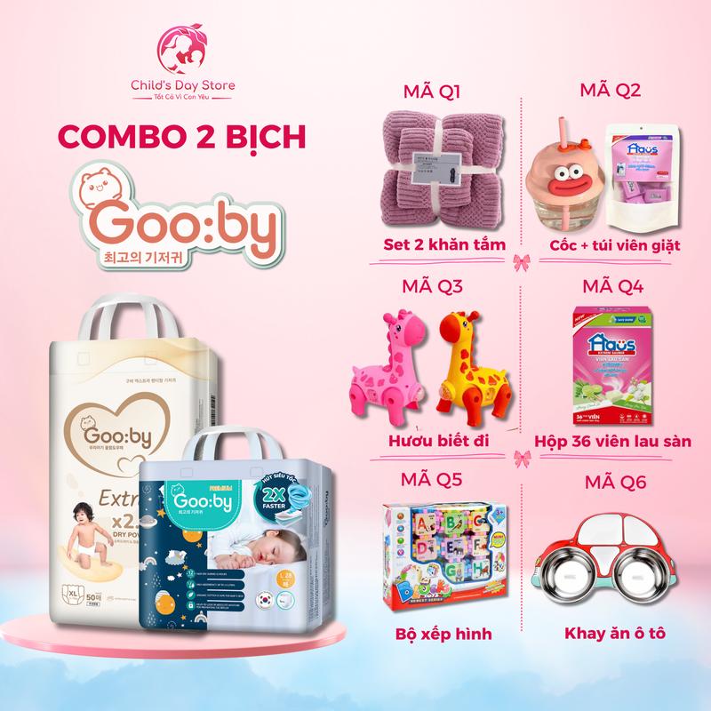 (Chọn quà) COMBO 2 bịch Bỉm Gooby Extra bản cải tiến - Bỉm đêm Chuyên gia thấm hút, chống trào đến 12h đủ size - Childs Day Store