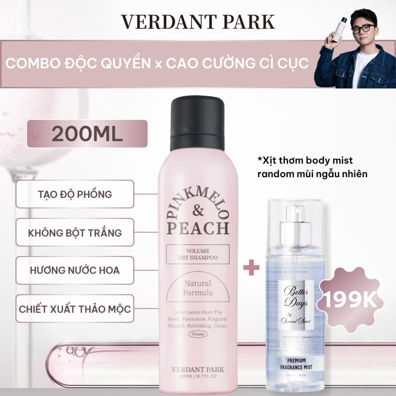 Xịt khô phồng tóc VERDANT PARK dầu gội khô kiềm dầu lâu bết mùi Đào đen hồng Black Pink Pinkmelo & Peach Volume Hair Spray Dry Shampoo Verdantpark VDPK01 Nữ Women