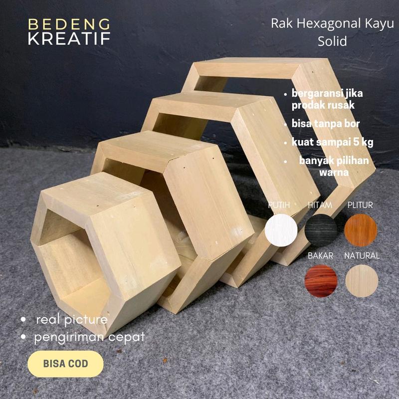 PROMO [[ Set Isi 4 ]] RAK HEXAGONAL SET 4 HIASAN DINDING KAYU - Shop ...