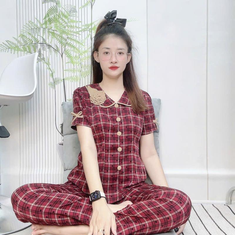 Đồ bộ lụa mango cổ sen đính bông chích ly tay ngắn quần dài phom từ 40 đến 70kg 8