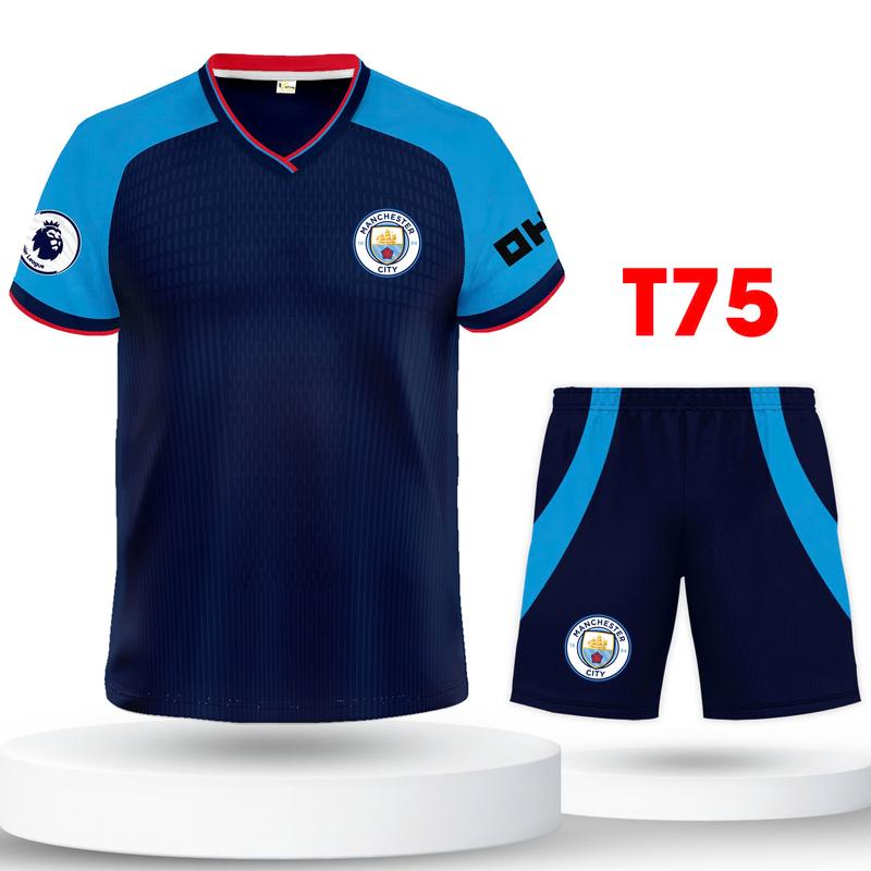 Bộ quần áo bóng đá, đồ đá banh MC xanh đen lạnh cao cấp logo thêu Top Sport