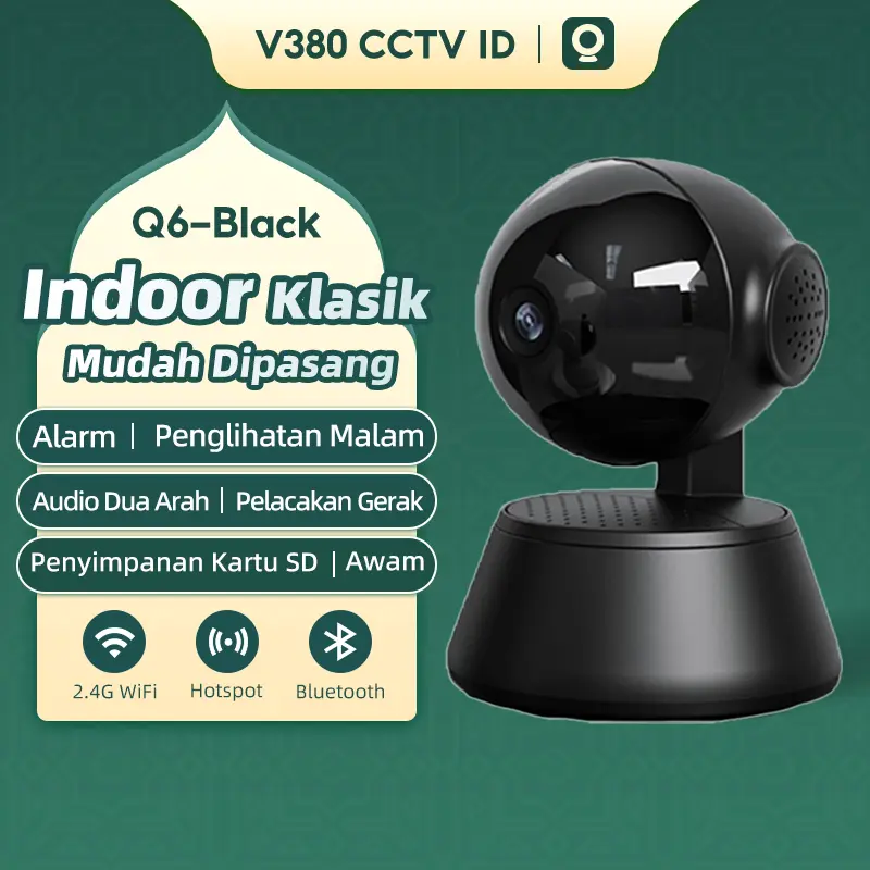 COD V380 Q6 PRO Hitam 1080P Indoor Camera IP Keamanan Cerdas WiFi Penglihatan Malam Kamera Audio Dua Arah Motion Track 0