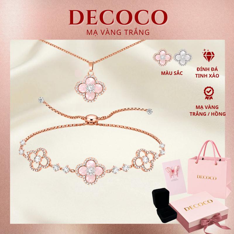 Set vòng cổ và vòng tay SAKURA cỏ 4 lá charm hoa đá xà cừ DECOCO ( Tặng kèm Túi hộp ) may mắn