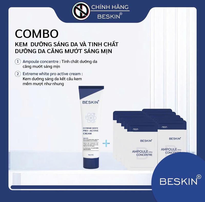 BE-01 COMBO: KEM FACE PHẤN NHUNG + TINH CHẤT ULTRA AMPOULE - Thương Hiệu: Beskin - Skincare Serum Son