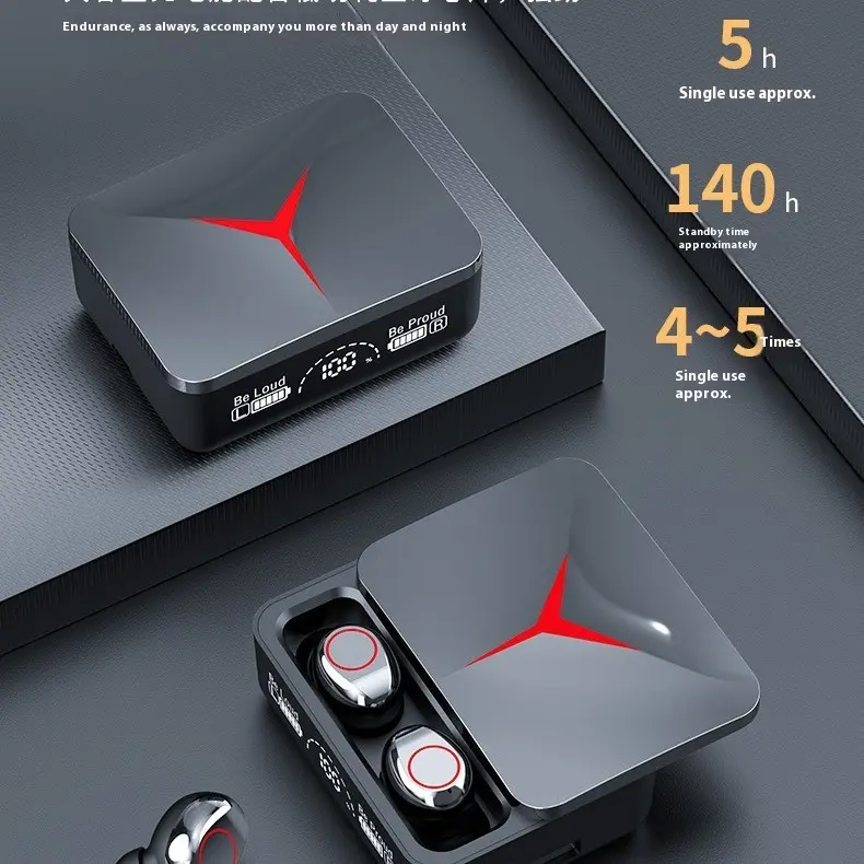 Tai nghe Bluetooth không dây, M90, trong tai, với thanh trượt, Thích hợp cho chơi game, cảm ứng, dung lượng cao, màn hình kỹ thuật số, âm thanh nổi hai tai TWS Nghe Nhạc Nhét Tai Earphone